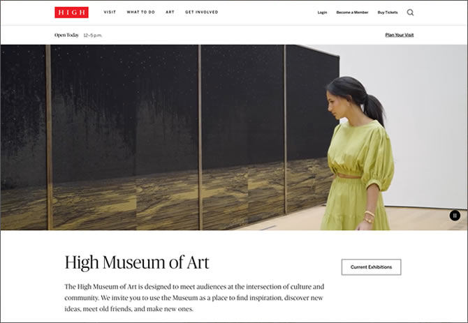 Screen Grab of the High Museum's Home Page.